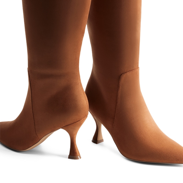 Pointed Toe Stiletto Knee-high Boots - KHAKI-SUEDE - 6
