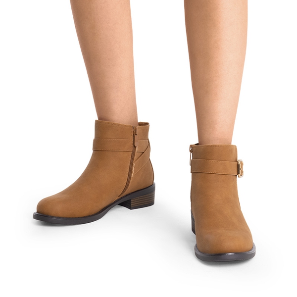 Comfortable Low Block Heel Ankle Boots - TAN-NUBUCK - 2