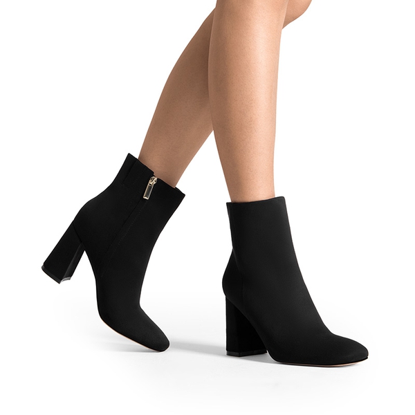 Suqare-Toe Block Heel Ankle Boots - BLACK-SUEDE - 2