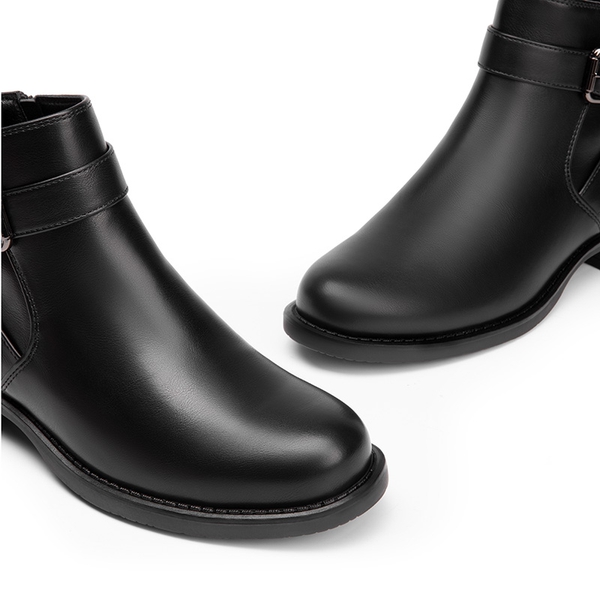 Comfortable Low Block Heel Ankle Boots - BLACK-PU - 4