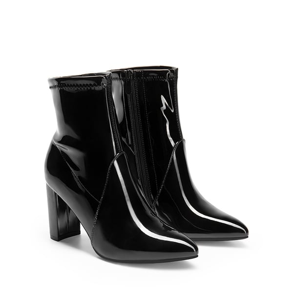 Chic Chunky Heel Ankle Boots - BLACK - 4