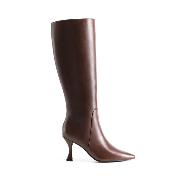 Pointed Toe Stiletto Knee-high Boots - BROWN-PU - 3