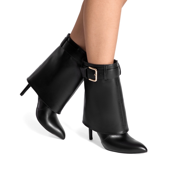 Stiletto Fold-Over Mid-calf Boots - BLACK - 2