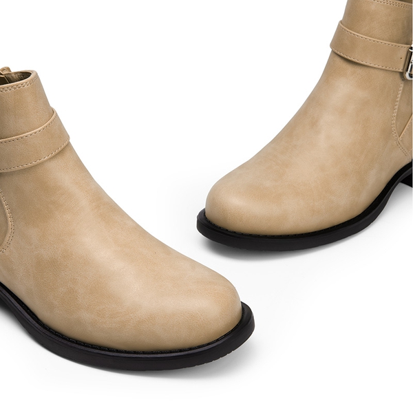 Comfortable Low Block Heel Ankle Boots - NUDE-NUBUCK - 6