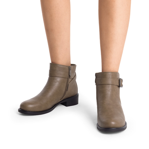Comfortable Low Block Heel Ankle Boots - TAUPE-PU - 2