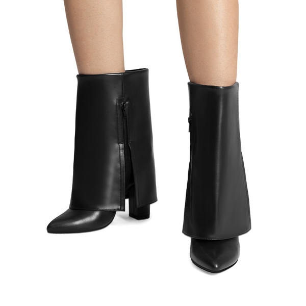 Fold-Over Denim Mid-Calf Boots - BLACK - 1