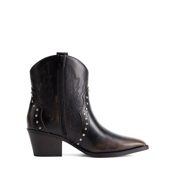 Studded Chic Cowgirl Ankle Boots  - BROWN - 3