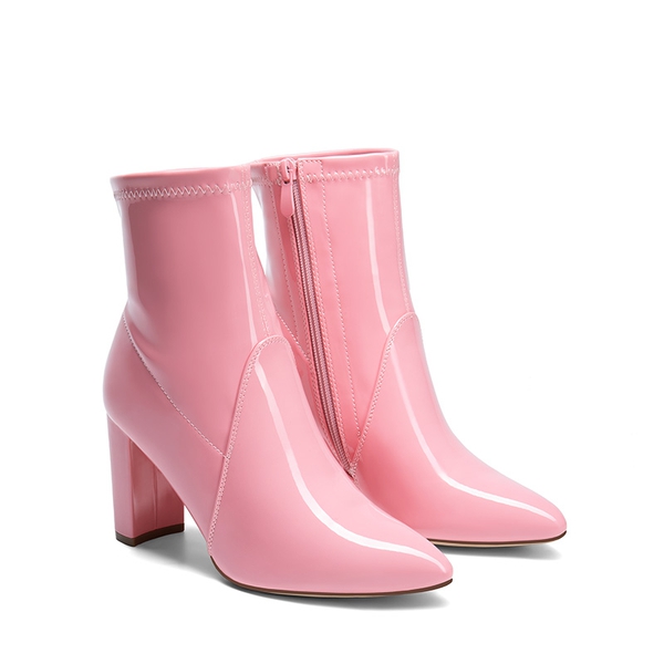 Chic Chunky Heel Ankle Boots - PINK - 4