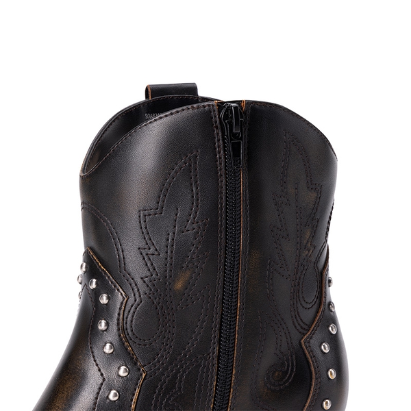 Studded Chic Cowgirl Ankle Boots  - BROWN - 5