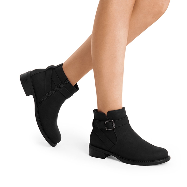 Comfortable Low Block Heel Ankle Boots - BLACK-NUBUCK - 1