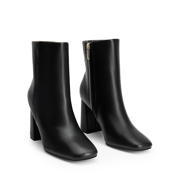 Suqare-Toe Block Heel Ankle Boots - BLACK-PU - 4