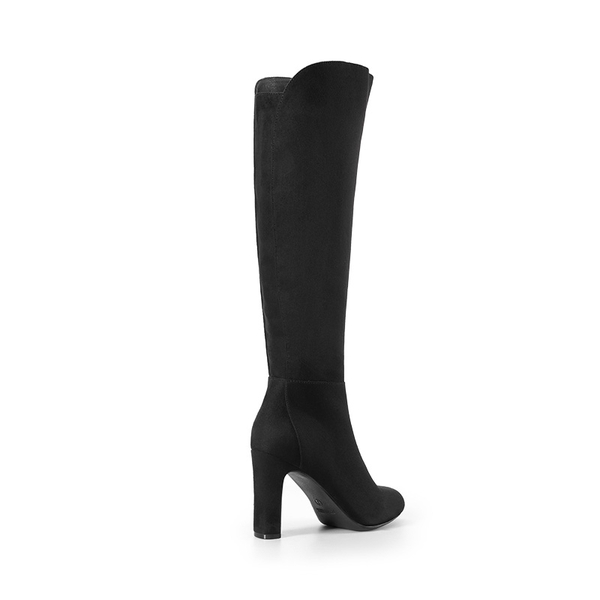 Almond Toe Chunky Knee-high Boots - BLACK-SUEDE - 4