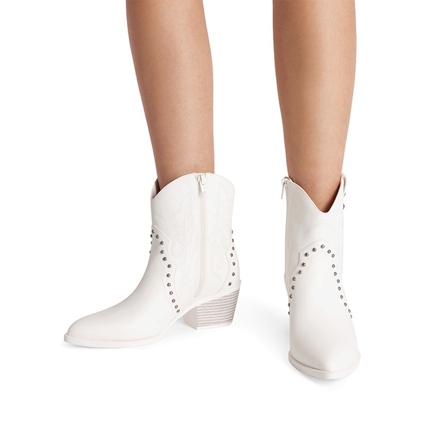 Studded Chic Cowgirl Ankle Boots  - WHITE - 1