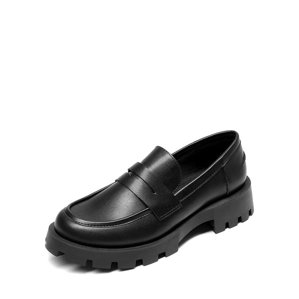 Supportive Chunky Penny Loafers - BLACK-PU -  0