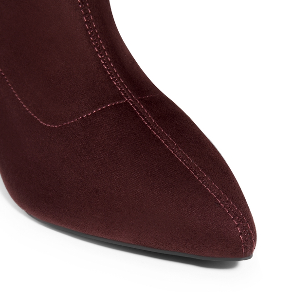Block Heel Suede Ankle Boots - BURGUNDY - 6