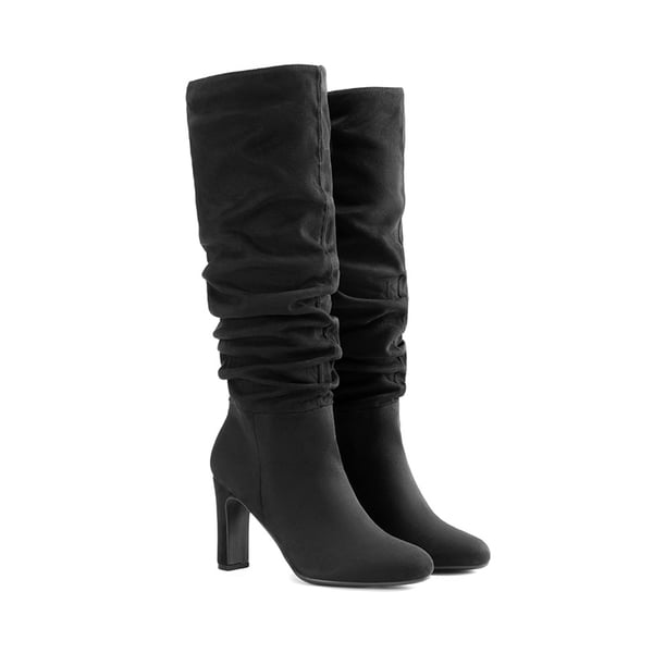 Women’s Suede Slouchy Knee-High Boots - BLACK-SUEDE - 5