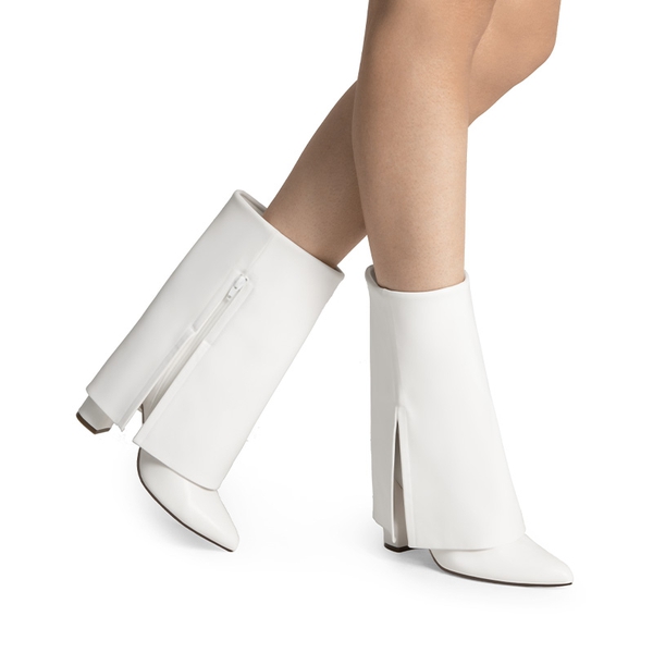 Fold-Over Denim Mid-Calf Boots - WHITE - 2
