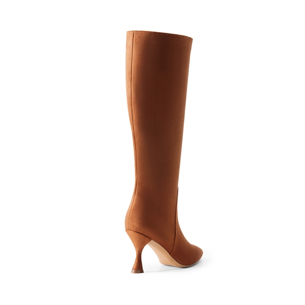 Pointed Toe Stiletto Knee-high Boots - KHAKI-SUEDE - 4