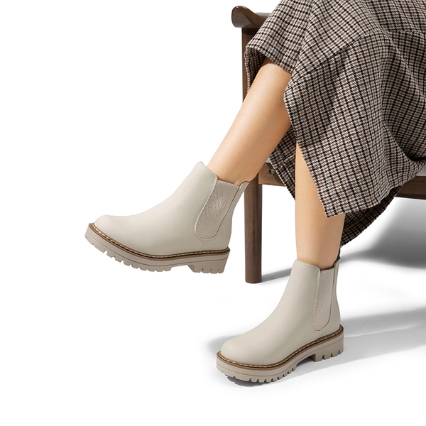 Lug Sole Chelsea Boots - BEIGE - 2