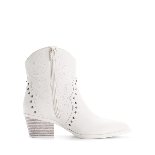 Studded Chic Cowgirl Ankle Boots  - WHITE - 3