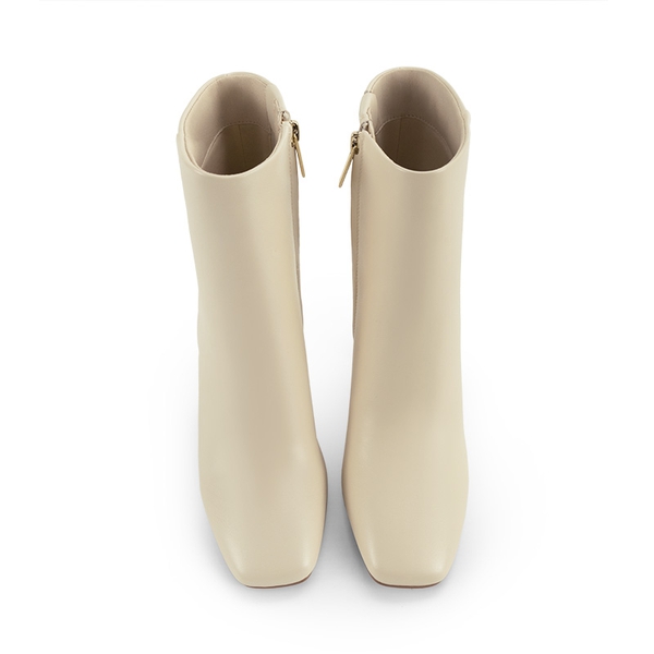Suqare-Toe Block Heel Ankle Boots - IVORY WHITE-PU - 3