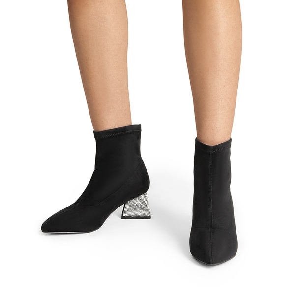 Block Heel Suede Ankle Boots - BLACK - 1