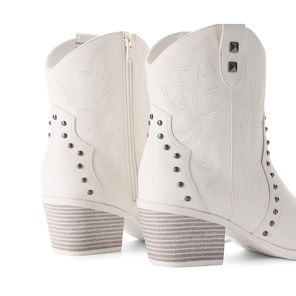 Studded Chic Cowgirl Ankle Boots  - WHITE - 4