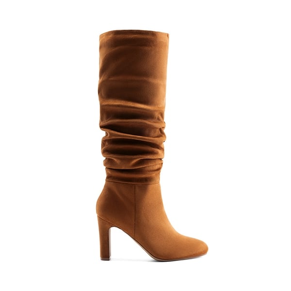 Chunky Suede Knee High Boots - TAN-SUEDE - 3