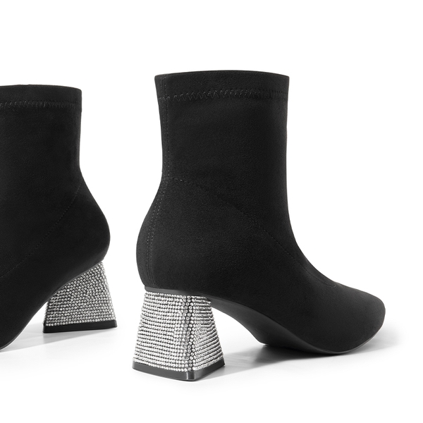 Block Heel Suede Ankle Boots - BLACK - 4