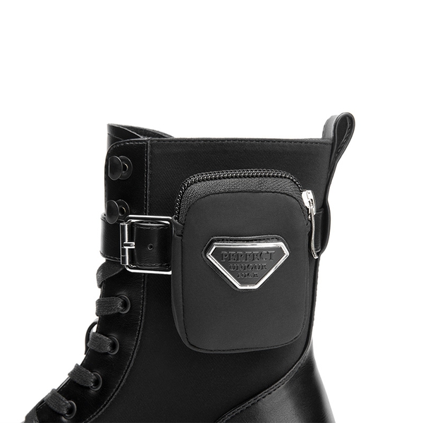 Chunky Lace-up Ankle Boots  - BLACK - 6