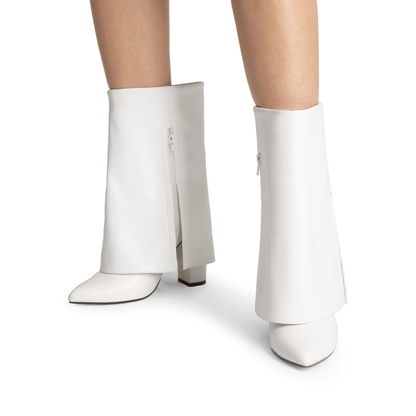 Fold-Over Denim Mid-Calf Boots - WHITE - 1