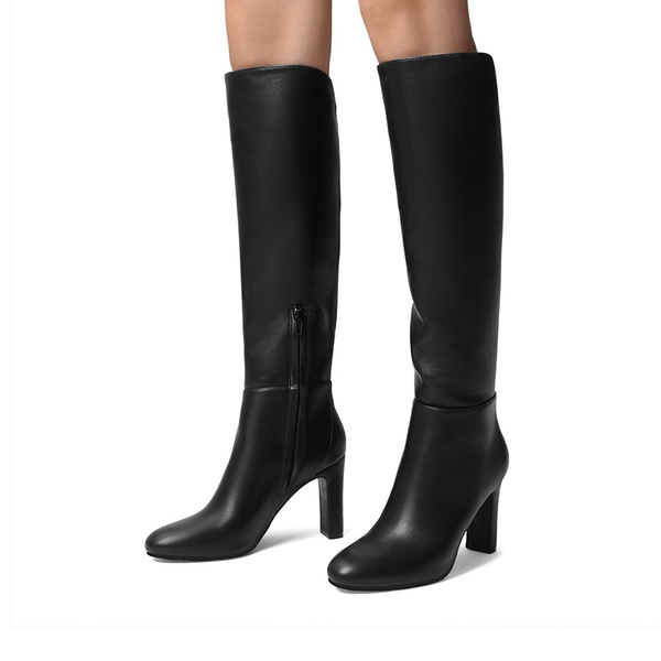 Almond Toe Chunky Knee-high Boots - BLACK-PU - 1