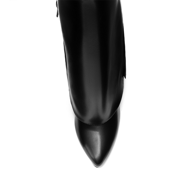 Fold-Over Denim Mid-Calf Boots - BLACK - 6