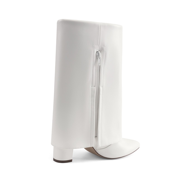 Fold-Over Denim Mid-Calf Boots - WHITE - 4