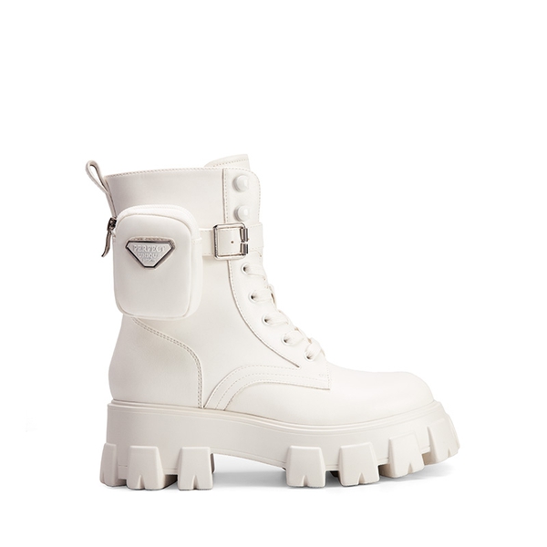 Chunky Lace-up Ankle Boots  - WHITE - 3