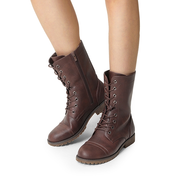  Combat Mid-calf Boots - BURGUNDY - 2