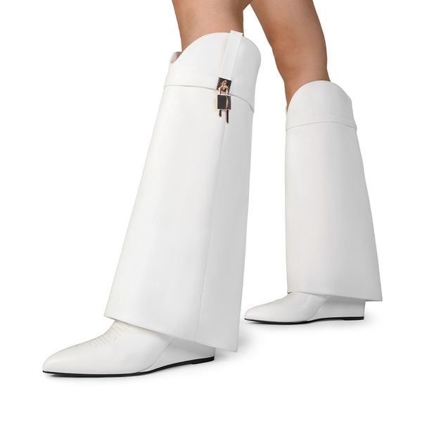 Women’s Fold-Over Knee-high Boots - WHITE-PU - 1
