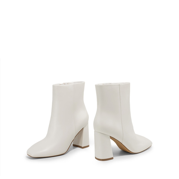 Suqare-Toe Block Heel Ankle Boots - WHITE-PU - 5