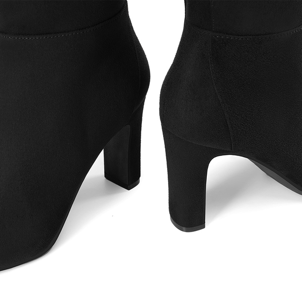 Almond Toe Chunky Knee-high Boots - BLACK-SUEDE - 6