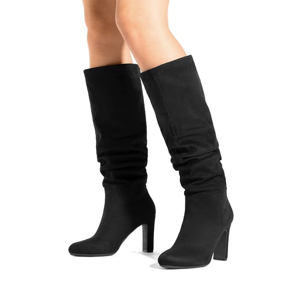 Women’s Suede Slouchy Knee-High Boots - BLACK-SUEDE - 1