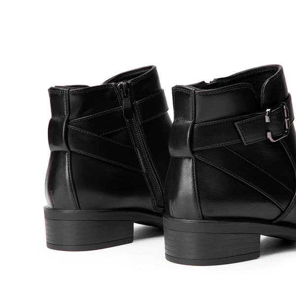 Comfortable Low Block Heel Ankle Boots - BLACK-PU - 6