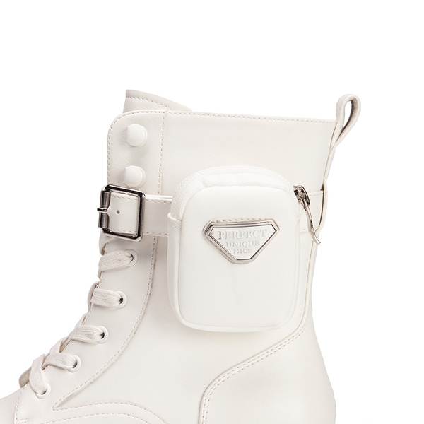 Chunky Lace-up Ankle Boots  - WHITE - 6
