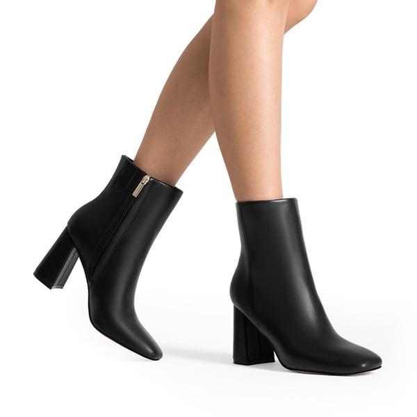 Suqare-Toe Block Heel Ankle Boots - BLACK-PU - 2