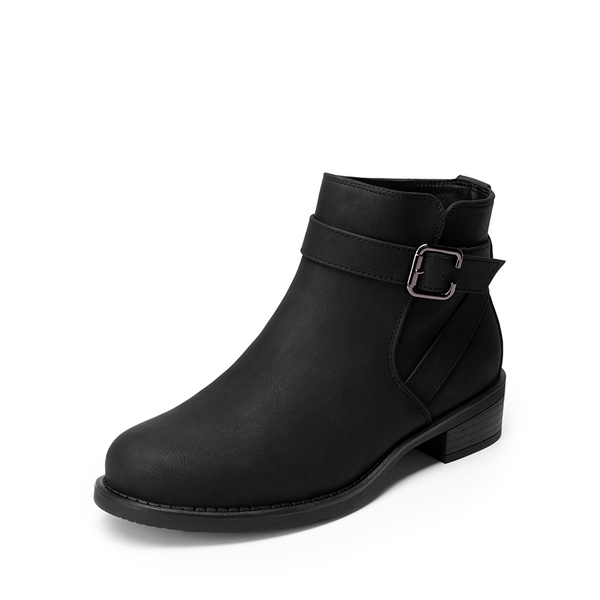 Comfortable Low Block Heel Ankle Boots - BLACK-NUBUCK -  0