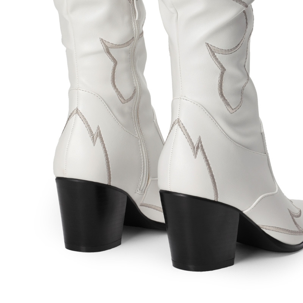 Western Embroidery Thigh High Boots - WHITE - 6
