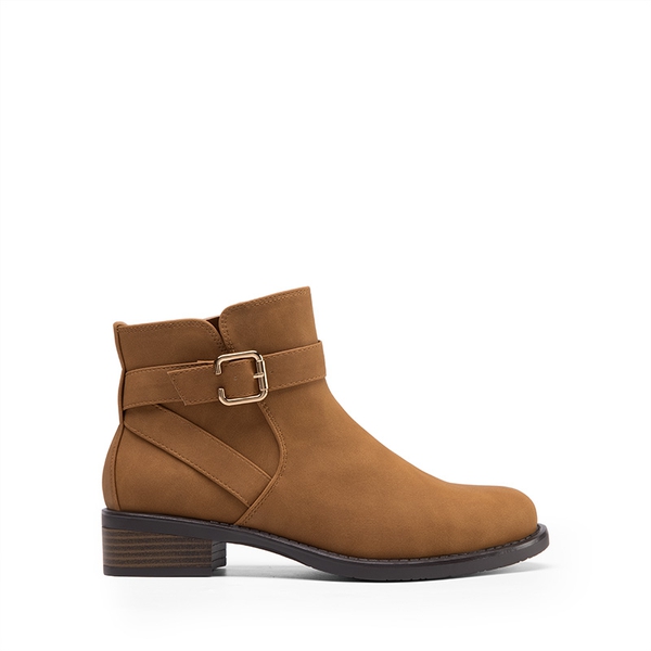 Comfortable Low Block Heel Ankle Boots - TAN-NUBUCK - 3