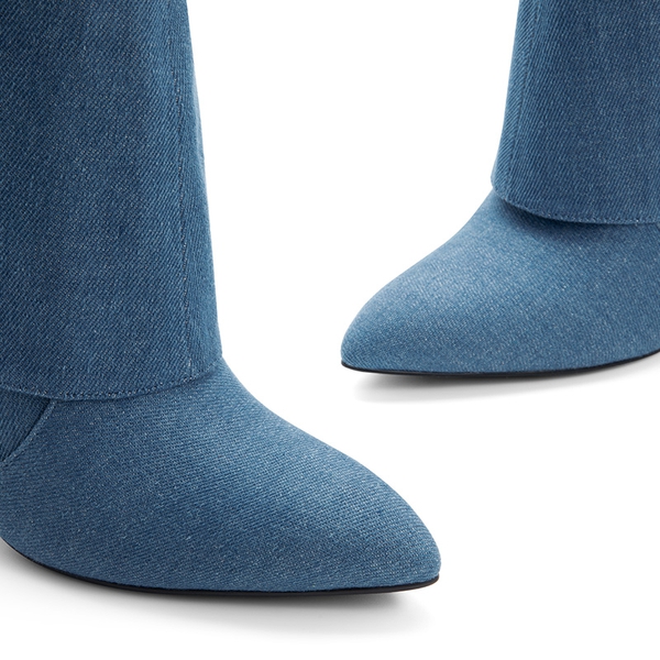 Women’s Foldover Pointed Toe Stiletto Boots - DENIM BLUE - 4