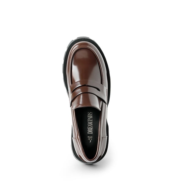 Supportive Chunky Penny Loafers - BROWN-PAT - 4