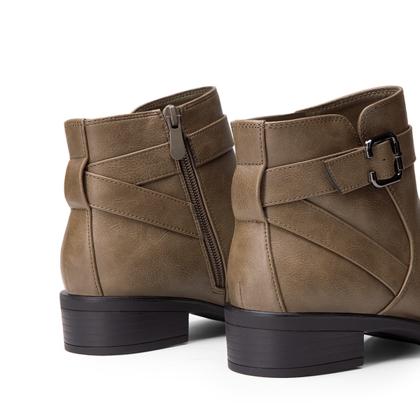 Comfortable Low Block Heel Ankle Boots - TAUPE-PU - 7