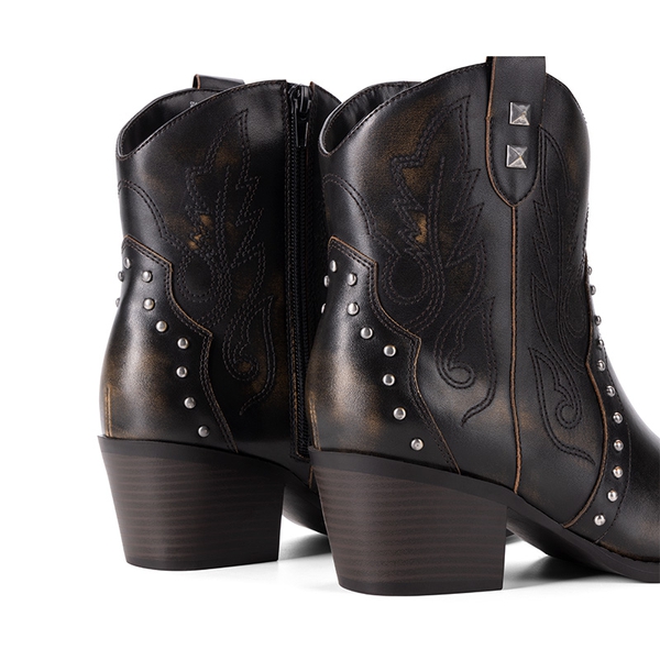 Studded Chic Cowgirl Ankle Boots  - BROWN - 4